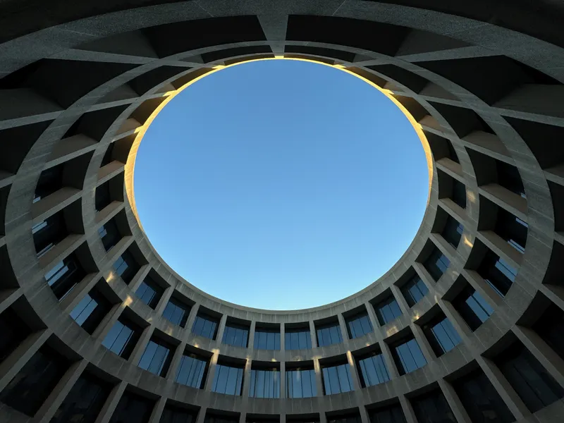 Looking up inside the cylindrical Hirshhorn Museum