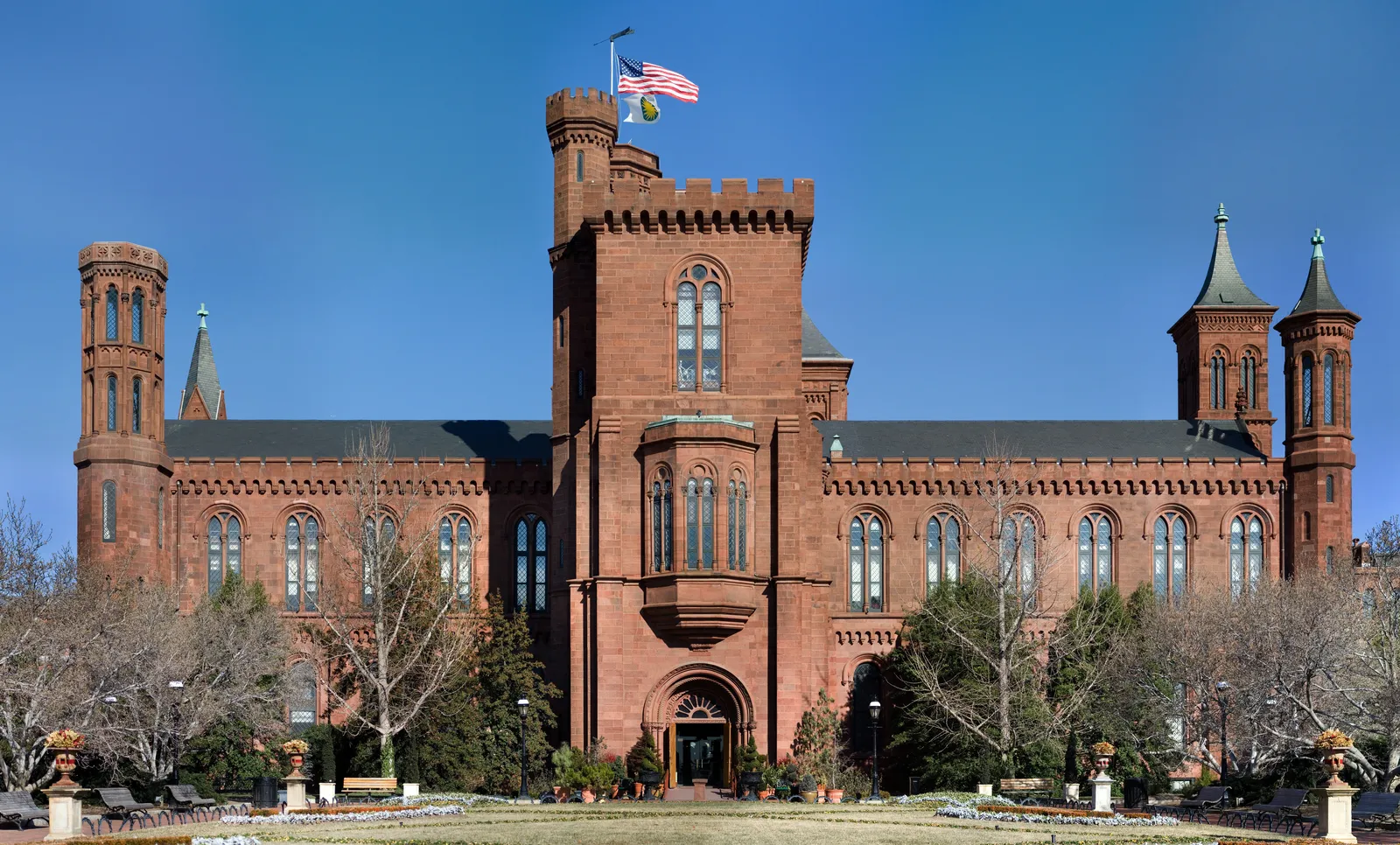 The red sandstone Smithsonian Castle on the National Mall
